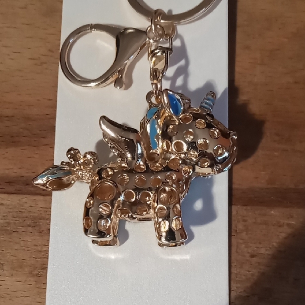 Natasha Couture Silver and Blue Unicorn Keychain - Picture 3 of 7